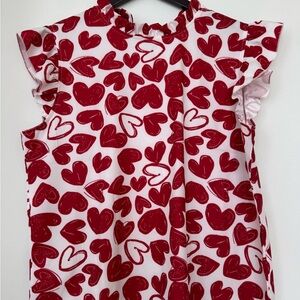Red Heart Print Ruffle Sleeve Top NWOT